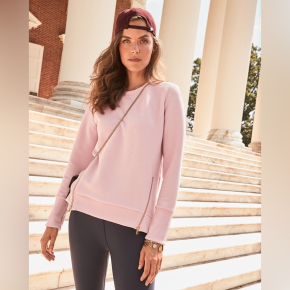 Addison Bay Tops - Addison Bay Active Rib Zip Everyday Crewneck Sweatshirt in Petal Pink XL NWT